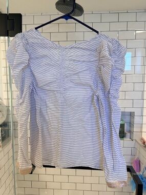 Ulla Johnson Striped Ruched Puff-Sleeve Women's Top.